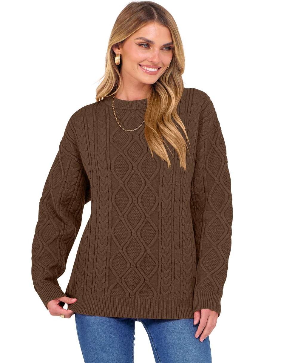 ANRABESS Sweaters for Women Long Sleeve Oversized Crewneck Cable Knit Vintage Heavy Sweater 2025 Fall Trendy Pullover Outfit