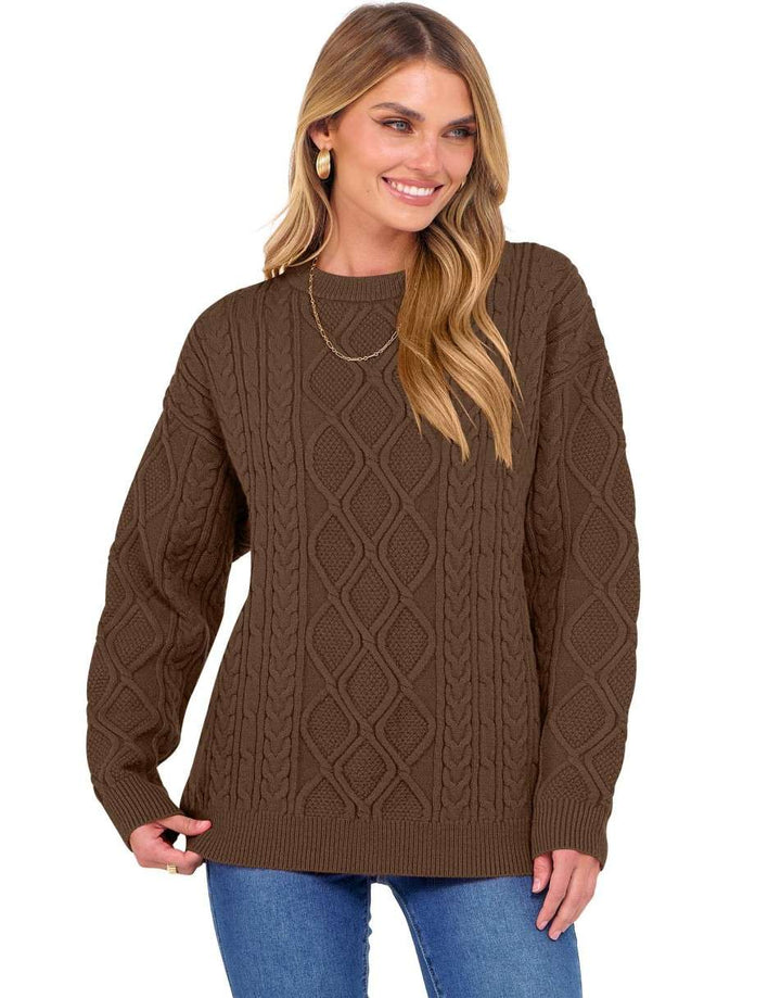 ANRABESS Sweaters for Women Long Sleeve Oversized Crewneck Cable Knit Vintage Heavy Sweater 2025 Fall Trendy Pullover Outfit