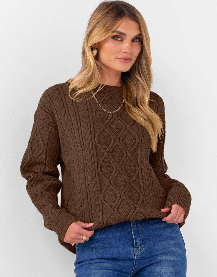 ANRABESS Sweaters for Women Long Sleeve Oversized Crewneck Cable Knit Vintage Heavy Sweater 2025 Fall Trendy Pullover Outfit