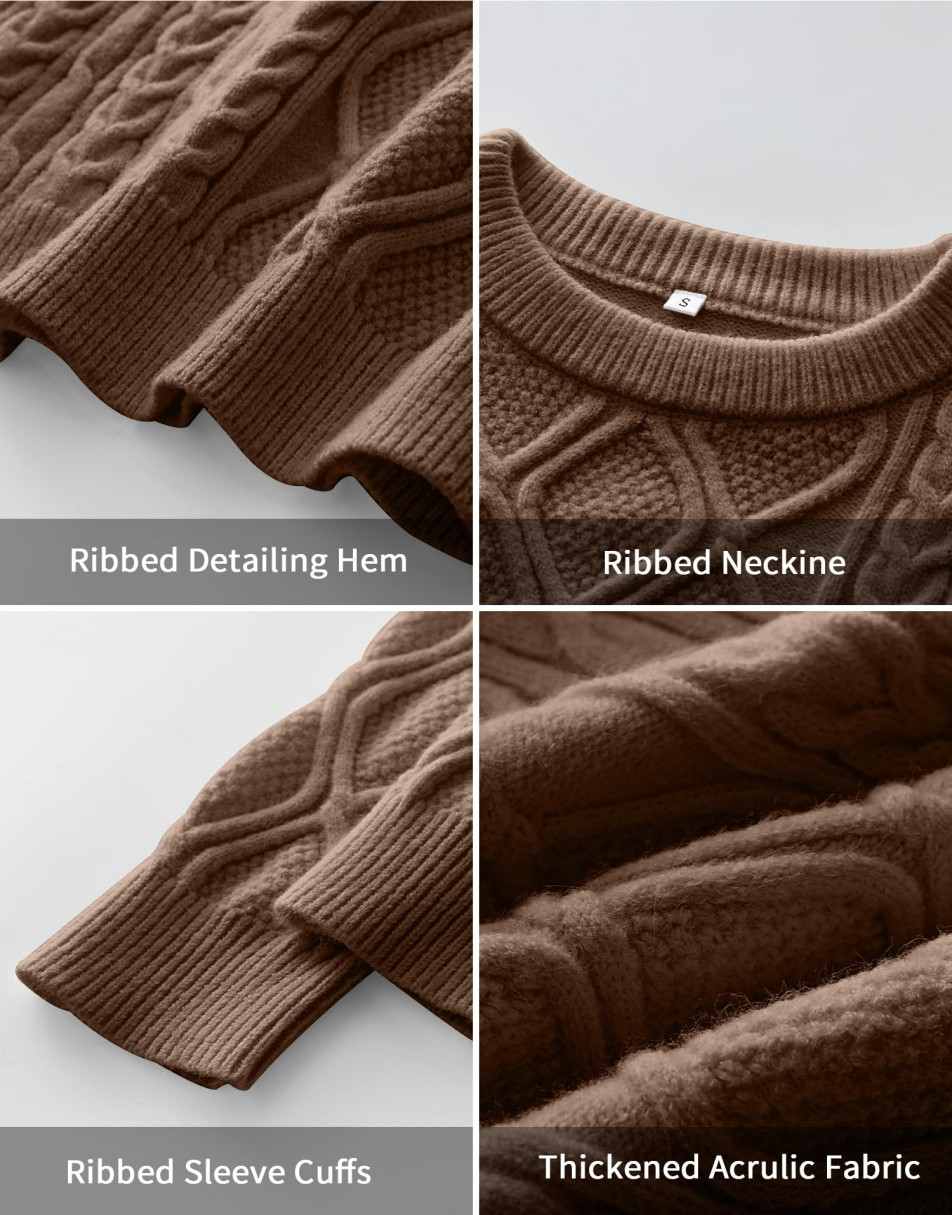 ANRABESS Sweaters for Women Long Sleeve Oversized Crewneck Cable Knit Vintage Heavy Sweater 2025 Fall Trendy Pullover Outfit
