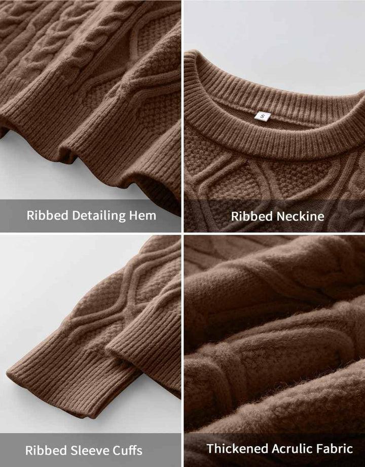 ANRABESS Sweaters for Women Long Sleeve Oversized Crewneck Cable Knit Vintage Heavy Sweater 2025 Fall Trendy Pullover Outfit