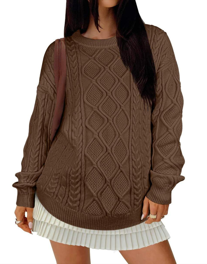 ANRABESS Sweaters for Women Long Sleeve Oversized Crewneck Cable Knit Vintage Heavy Sweater 2025 Fall Trendy Pullover Outfit