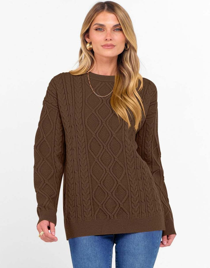 ANRABESS Sweaters for Women Long Sleeve Oversized Crewneck Cable Knit Vintage Heavy Sweater 2025 Fall Trendy Pullover Outfit