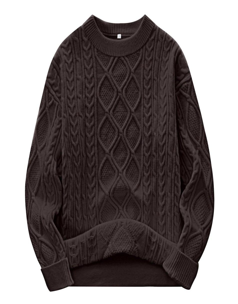 ANRABESS Sweaters for Women Long Sleeve Oversized Crewneck Cable Knit Vintage Heavy Sweater 2025 Fall Trendy Pullover Outfit