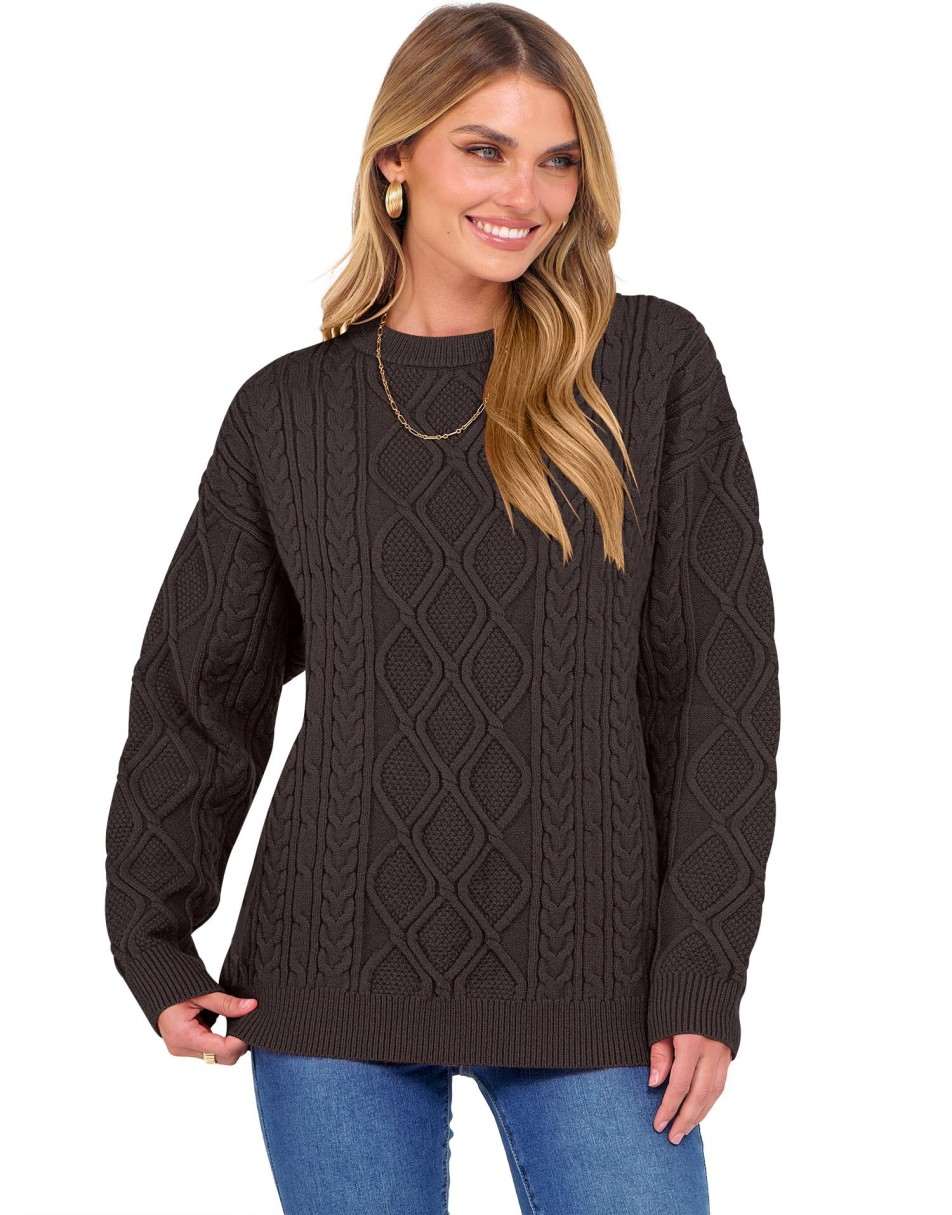 ANRABESS Sweaters for Women Long Sleeve Oversized Crewneck Cable Knit Vintage Heavy Sweater 2025 Fall Trendy Pullover Outfit