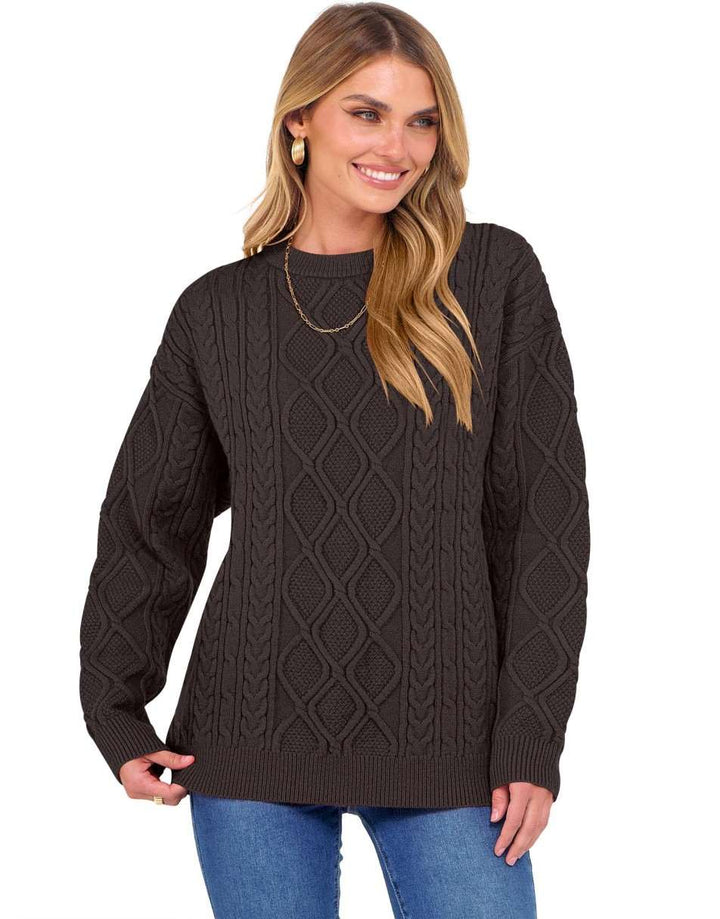 ANRABESS Sweaters for Women Long Sleeve Oversized Crewneck Cable Knit Vintage Heavy Sweater 2025 Fall Trendy Pullover Outfit