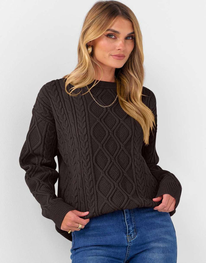 ANRABESS Sweaters for Women Long Sleeve Oversized Crewneck Cable Knit Vintage Heavy Sweater 2025 Fall Trendy Pullover Outfit