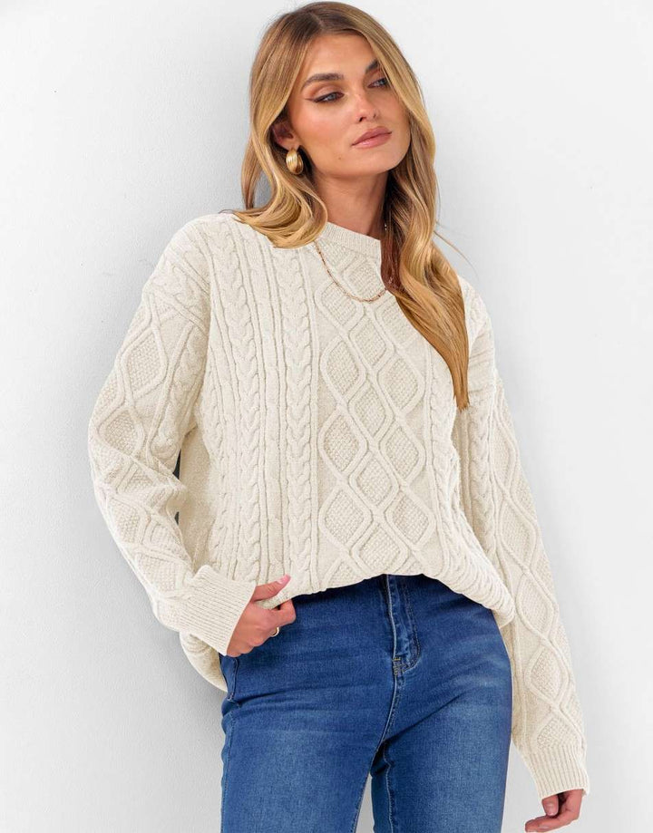 ANRABESS Sweaters for Women Long Sleeve Oversized Crewneck Cable Knit Vintage Heavy Sweater 2025 Fall Trendy Pullover Outfit