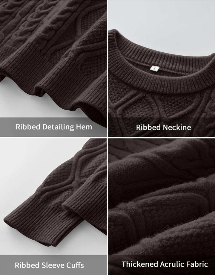 ANRABESS Sweaters for Women Long Sleeve Oversized Crewneck Cable Knit Vintage Heavy Sweater 2025 Fall Trendy Pullover Outfit