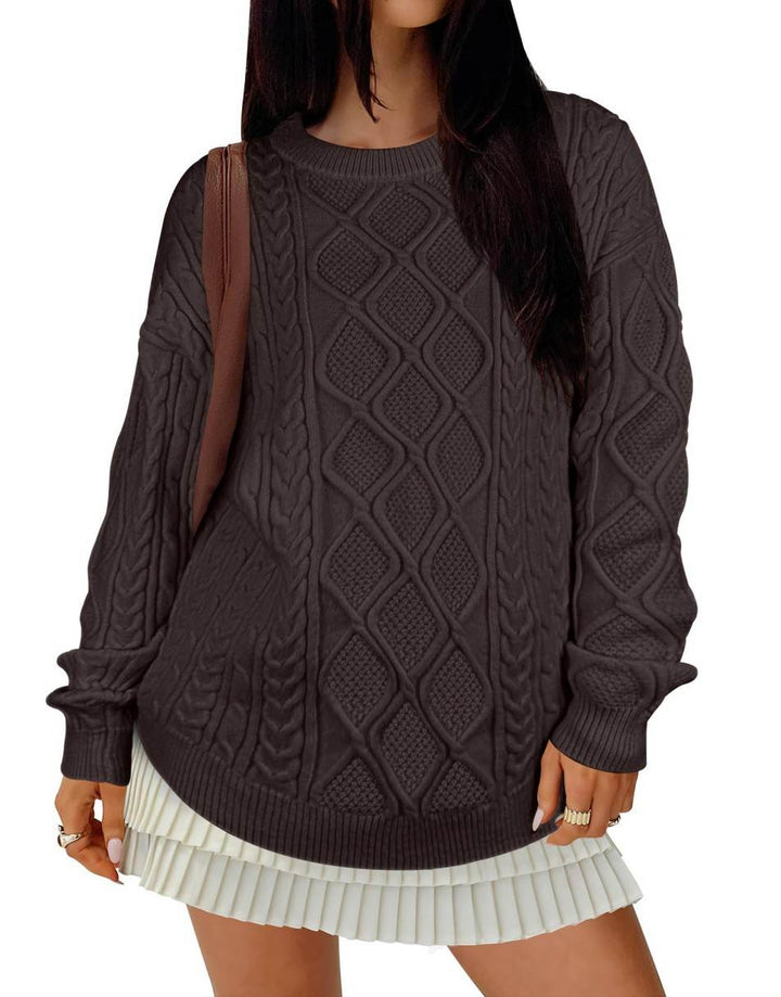 ANRABESS Sweaters for Women Long Sleeve Oversized Crewneck Cable Knit Vintage Heavy Sweater 2025 Fall Trendy Pullover Outfit
