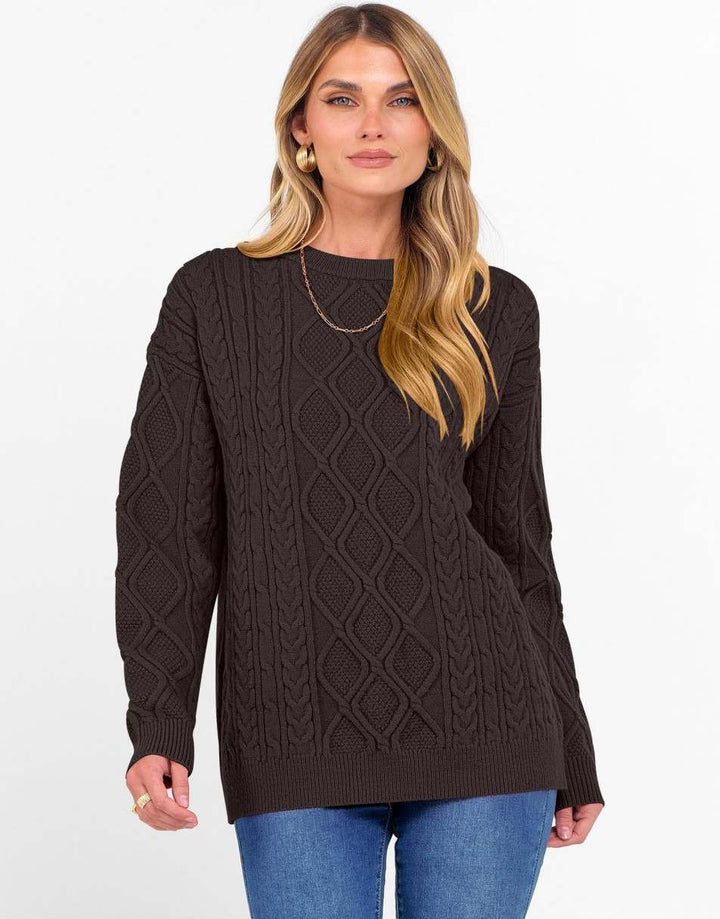 ANRABESS Sweaters for Women Long Sleeve Oversized Crewneck Cable Knit Vintage Heavy Sweater 2025 Fall Trendy Pullover Outfit