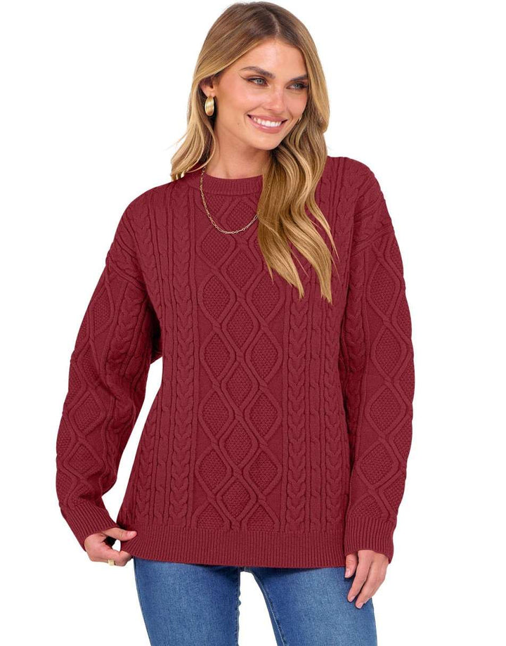 ANRABESS Sweaters for Women Long Sleeve Oversized Crewneck Cable Knit Vintage Heavy Sweater 2025 Fall Trendy Pullover Outfit