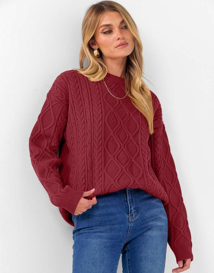 ANRABESS Sweaters for Women Long Sleeve Oversized Crewneck Cable Knit Vintage Heavy Sweater 2025 Fall Trendy Pullover Outfit