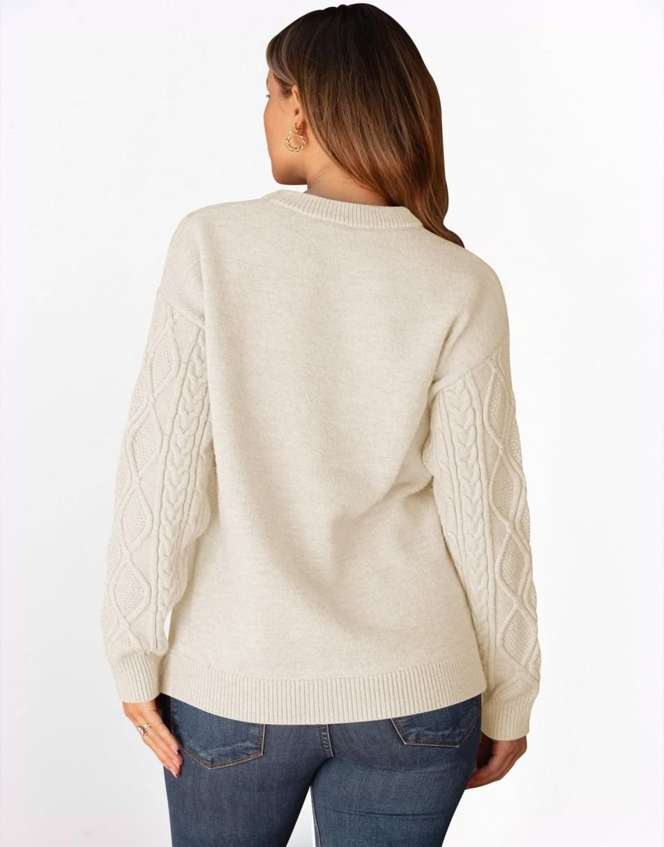 ANRABESS Sweaters for Women Long Sleeve Oversized Crewneck Cable Knit Vintage Heavy Sweater 2025 Fall Trendy Pullover Outfit