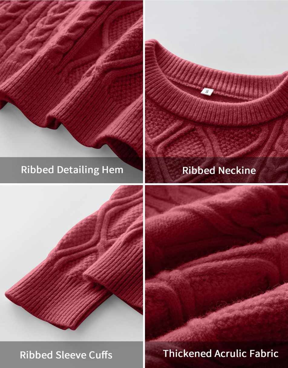 ANRABESS Sweaters for Women Long Sleeve Oversized Crewneck Cable Knit Vintage Heavy Sweater 2025 Fall Trendy Pullover Outfit
