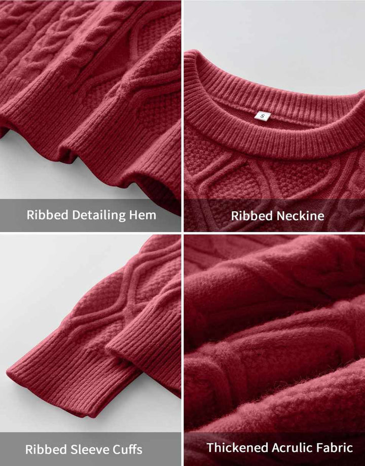 ANRABESS Sweaters for Women Long Sleeve Oversized Crewneck Cable Knit Vintage Heavy Sweater 2025 Fall Trendy Pullover Outfit
