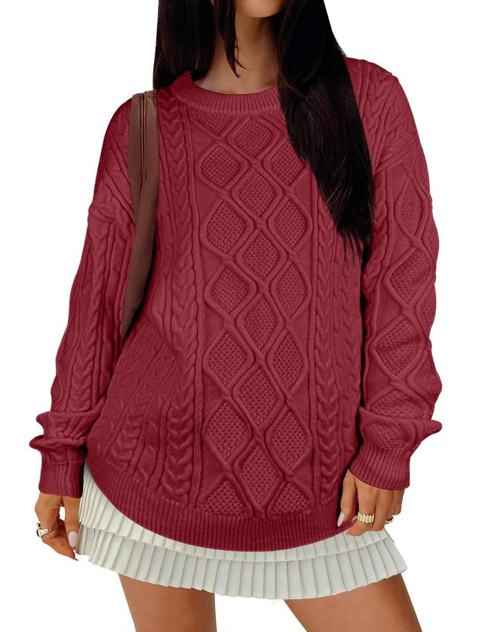 ANRABESS Sweaters for Women Long Sleeve Oversized Crewneck Cable Knit Vintage Heavy Sweater 2025 Fall Trendy Pullover Outfit