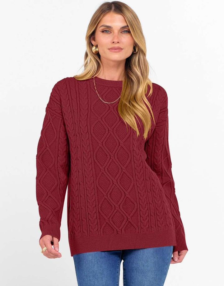 ANRABESS Sweaters for Women Long Sleeve Oversized Crewneck Cable Knit Vintage Heavy Sweater 2025 Fall Trendy Pullover Outfit
