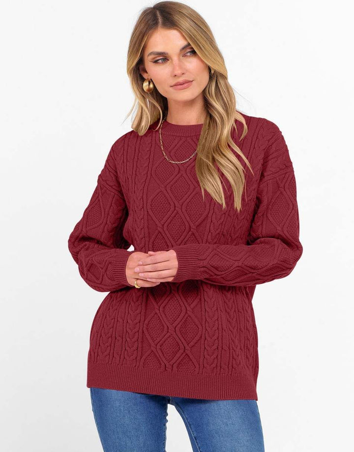 ANRABESS Sweaters for Women Long Sleeve Oversized Crewneck Cable Knit Vintage Heavy Sweater 2025 Fall Trendy Pullover Outfit