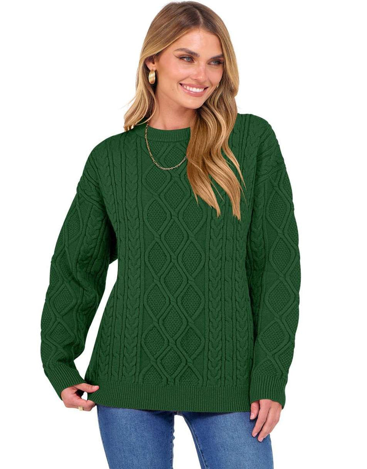 ANRABESS Sweaters for Women Long Sleeve Oversized Crewneck Cable Knit Vintage Heavy Sweater 2025 Fall Trendy Pullover Outfit
