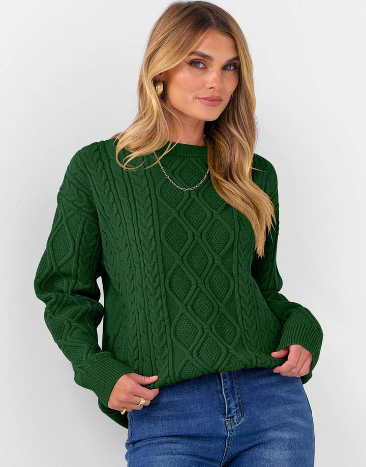 ANRABESS Sweaters for Women Long Sleeve Oversized Crewneck Cable Knit Vintage Heavy Sweater 2025 Fall Trendy Pullover Outfit