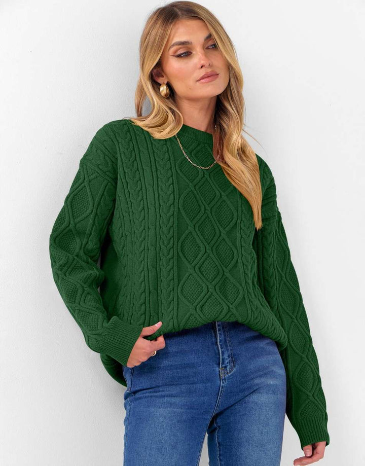 ANRABESS Sweaters for Women Long Sleeve Oversized Crewneck Cable Knit Vintage Heavy Sweater 2025 Fall Trendy Pullover Outfit