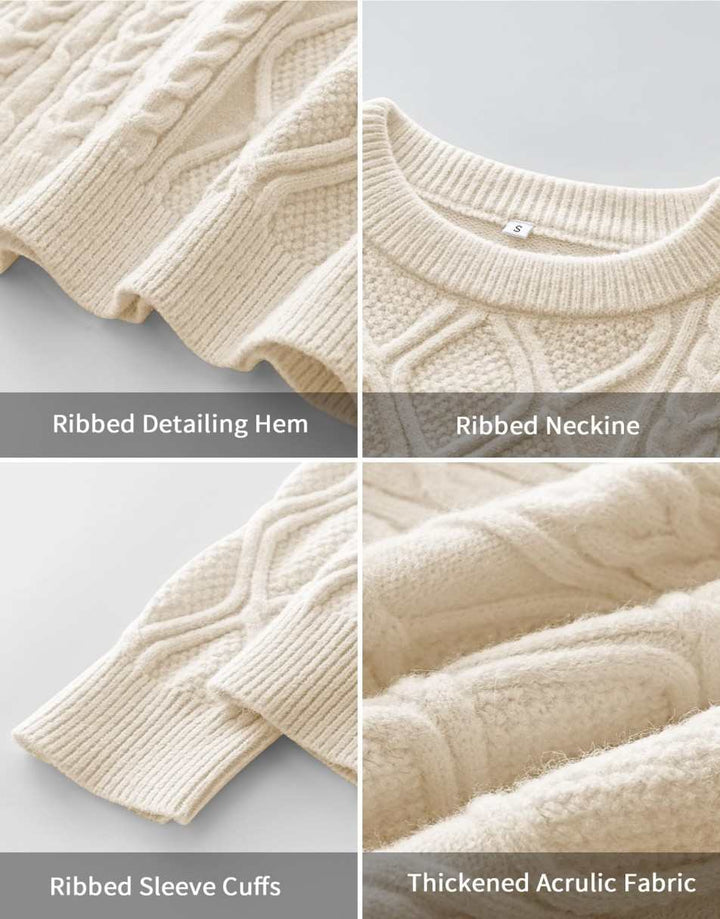 ANRABESS Sweaters for Women Long Sleeve Oversized Crewneck Cable Knit Vintage Heavy Sweater 2025 Fall Trendy Pullover Outfit