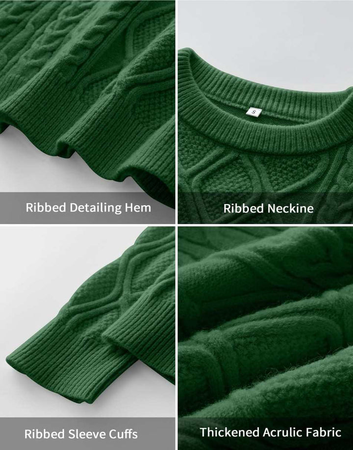 ANRABESS Sweaters for Women Long Sleeve Oversized Crewneck Cable Knit Vintage Heavy Sweater 2025 Fall Trendy Pullover Outfit