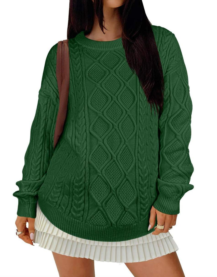 ANRABESS Sweaters for Women Long Sleeve Oversized Crewneck Cable Knit Vintage Heavy Sweater 2025 Fall Trendy Pullover Outfit