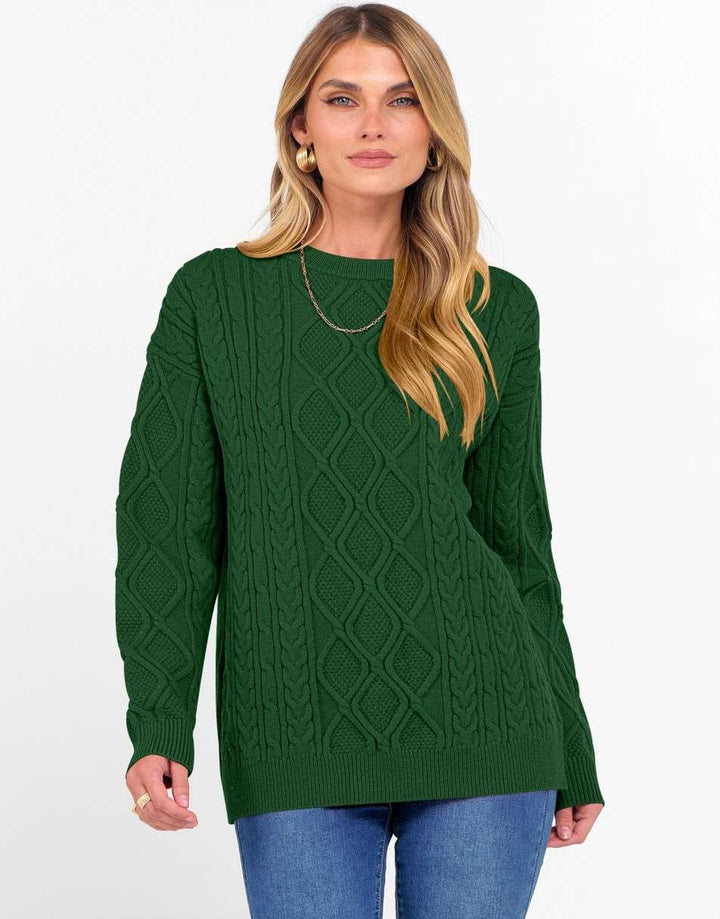 ANRABESS Sweaters for Women Long Sleeve Oversized Crewneck Cable Knit Vintage Heavy Sweater 2025 Fall Trendy Pullover Outfit