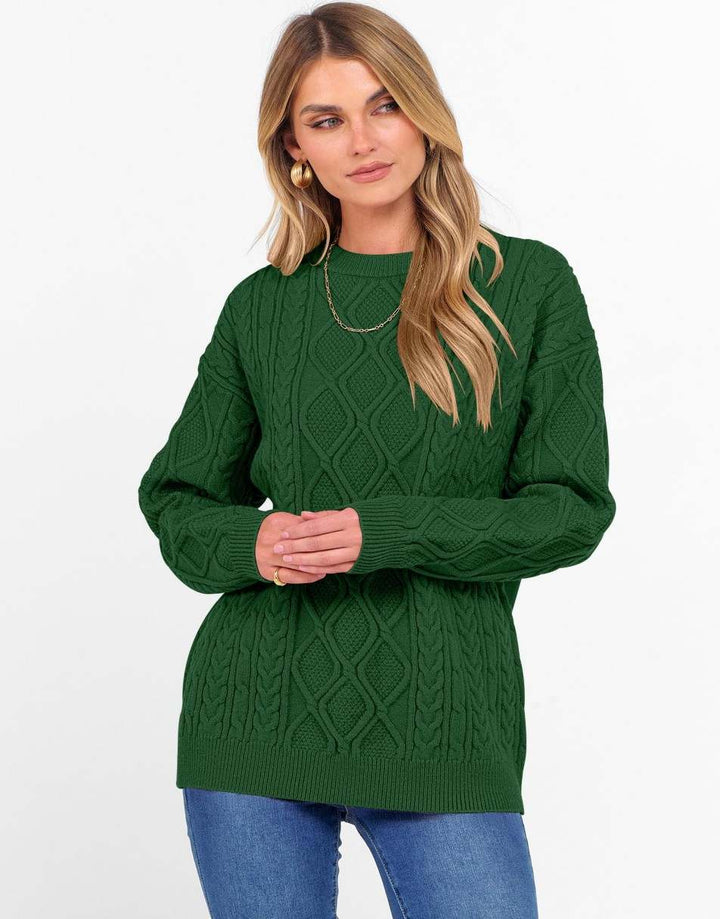 ANRABESS Sweaters for Women Long Sleeve Oversized Crewneck Cable Knit Vintage Heavy Sweater 2025 Fall Trendy Pullover Outfit