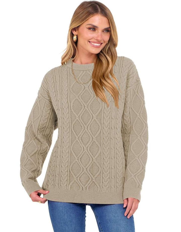 ANRABESS Sweaters for Women Long Sleeve Oversized Crewneck Cable Knit Vintage Heavy Sweater 2025 Fall Trendy Pullover Outfit