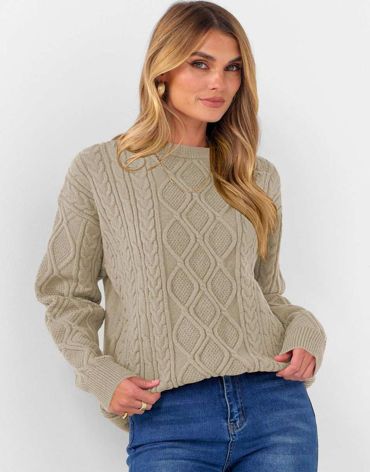 ANRABESS Sweaters for Women Long Sleeve Oversized Crewneck Cable Knit Vintage Heavy Sweater 2025 Fall Trendy Pullover Outfit