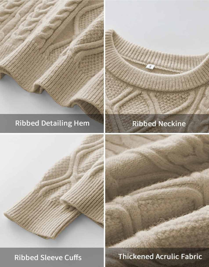 ANRABESS Sweaters for Women Long Sleeve Oversized Crewneck Cable Knit Vintage Heavy Sweater 2025 Fall Trendy Pullover Outfit