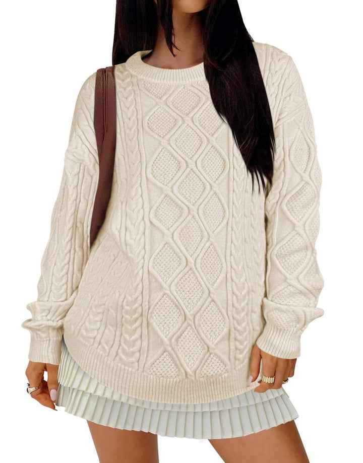 ANRABESS Sweaters for Women Long Sleeve Oversized Crewneck Cable Knit Vintage Heavy Sweater 2025 Fall Trendy Pullover Outfit