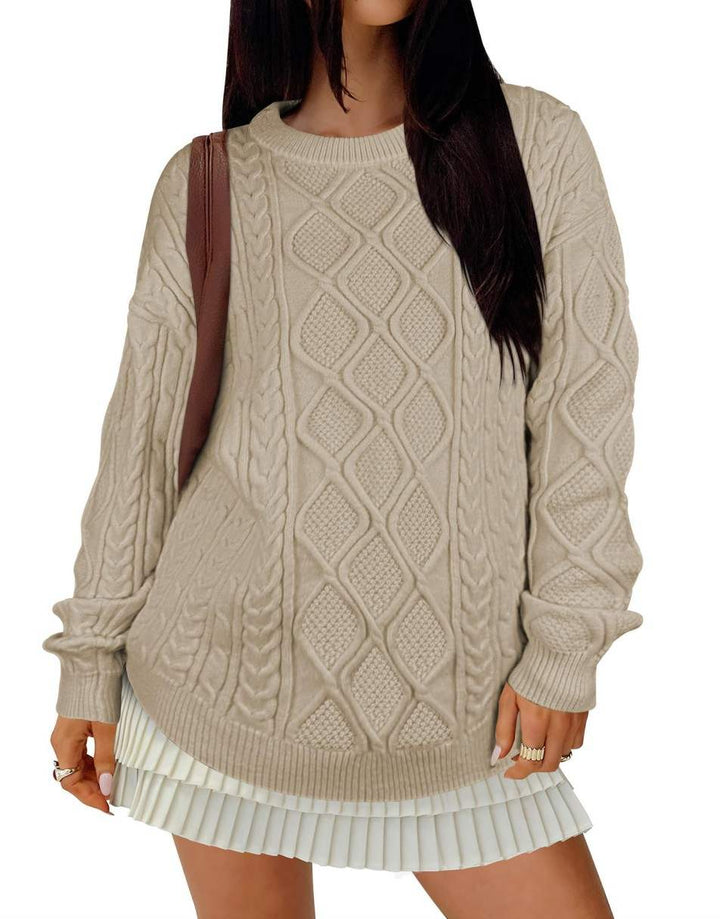 ANRABESS Sweaters for Women Long Sleeve Oversized Crewneck Cable Knit Vintage Heavy Sweater 2025 Fall Trendy Pullover Outfit