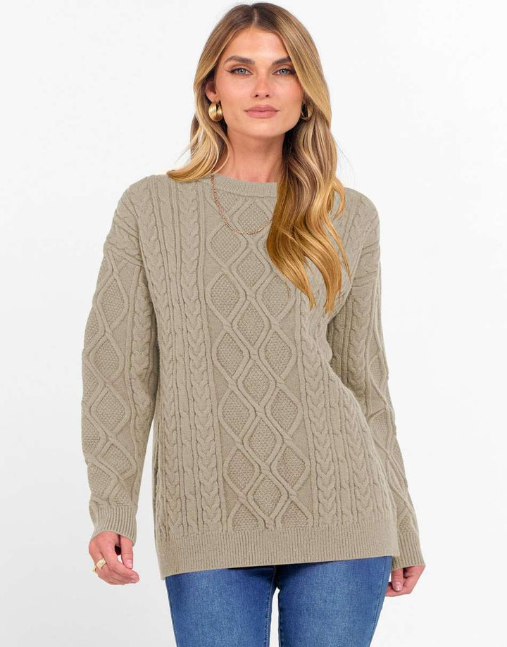 ANRABESS Sweaters for Women Long Sleeve Oversized Crewneck Cable Knit Vintage Heavy Sweater 2025 Fall Trendy Pullover Outfit