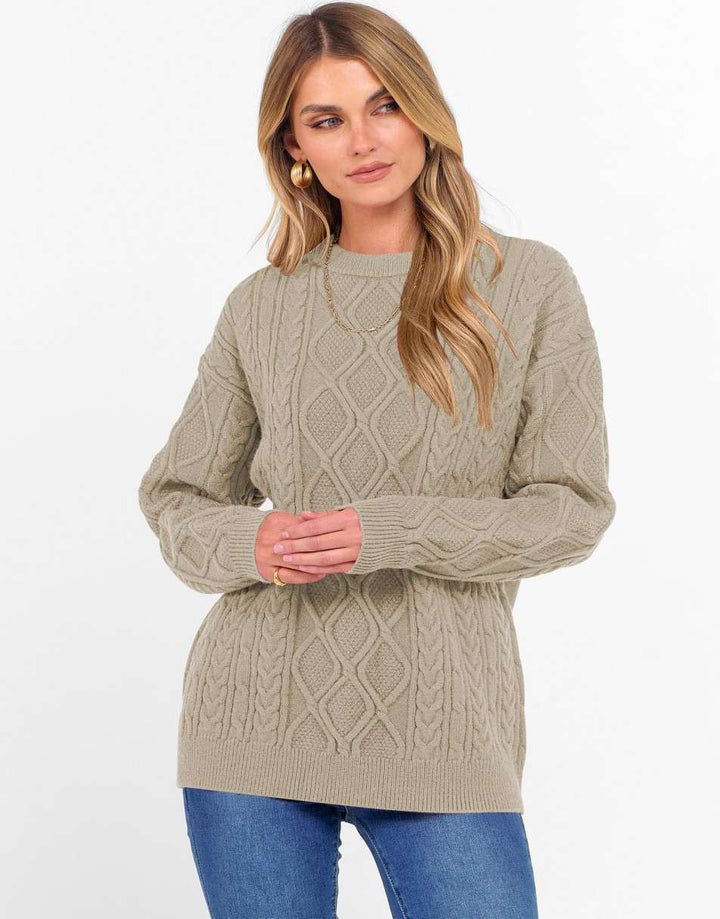 ANRABESS Sweaters for Women Long Sleeve Oversized Crewneck Cable Knit Vintage Heavy Sweater 2025 Fall Trendy Pullover Outfit