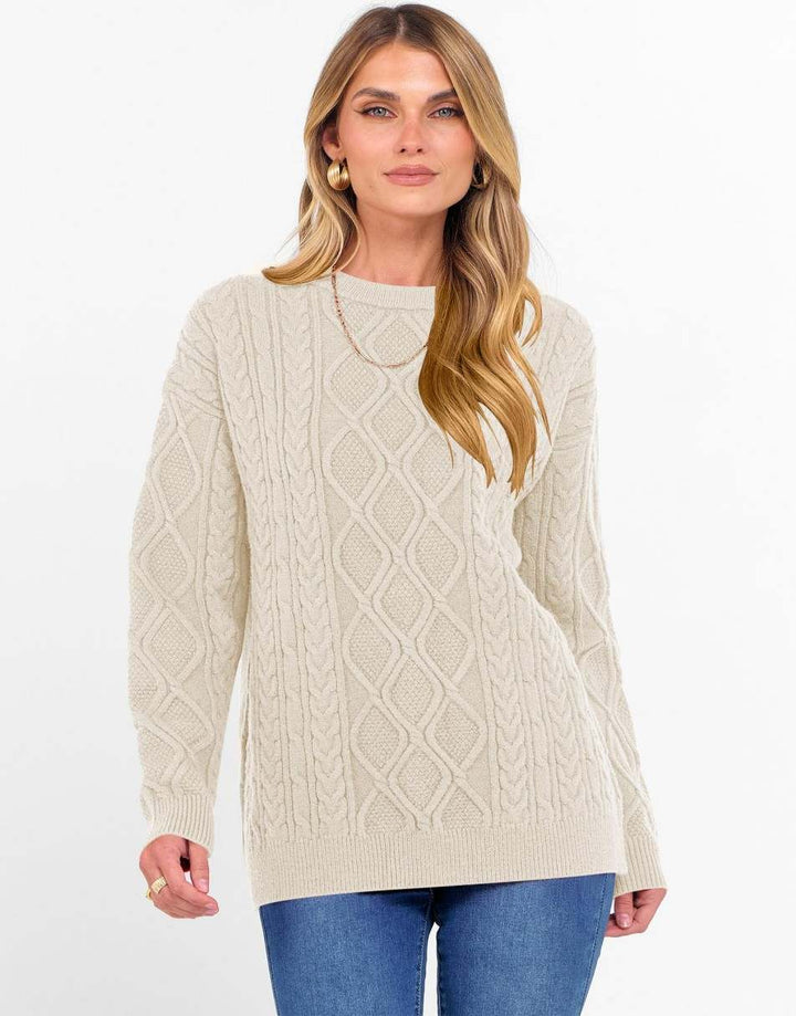 ANRABESS Sweaters for Women Long Sleeve Oversized Crewneck Cable Knit Vintage Heavy Sweater 2025 Fall Trendy Pullover Outfit