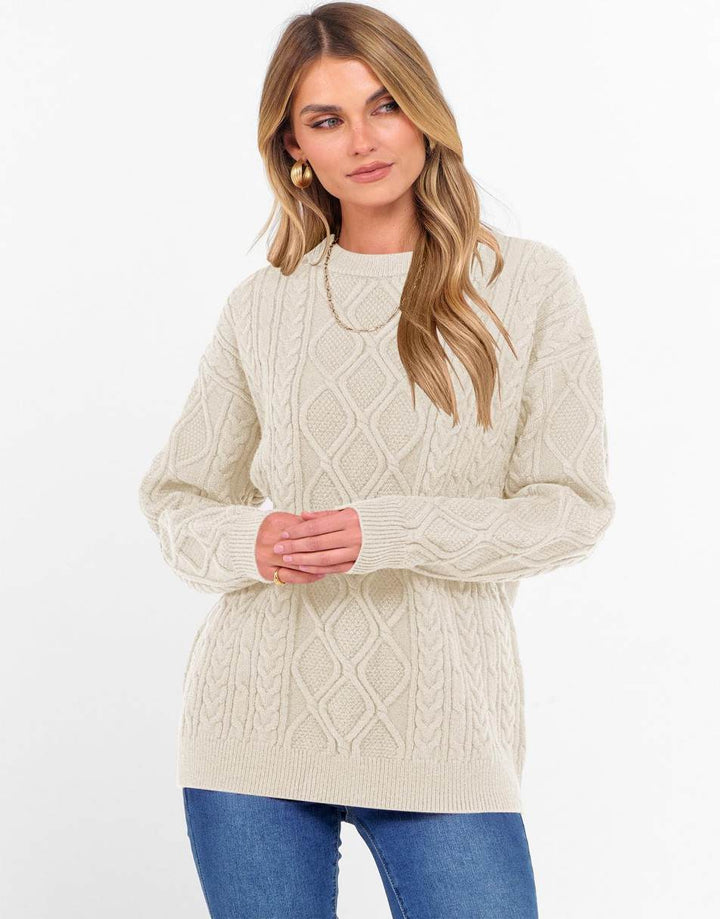 ANRABESS Sweaters for Women Long Sleeve Oversized Crewneck Cable Knit Vintage Heavy Sweater 2025 Fall Trendy Pullover Outfit