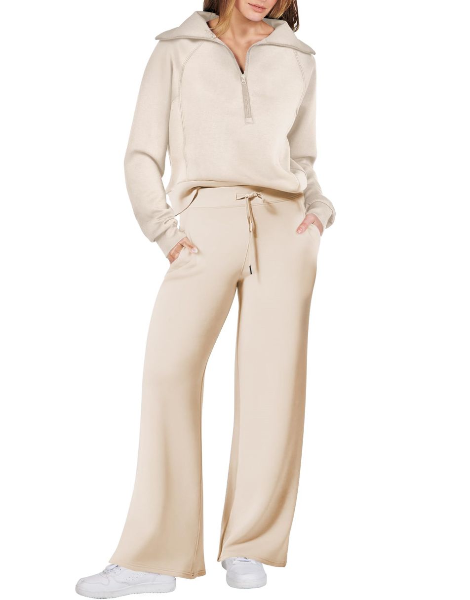 ANRABESS Women Fall 2 Sweatsuit Set Half Outfits 2023 Oversized Piece