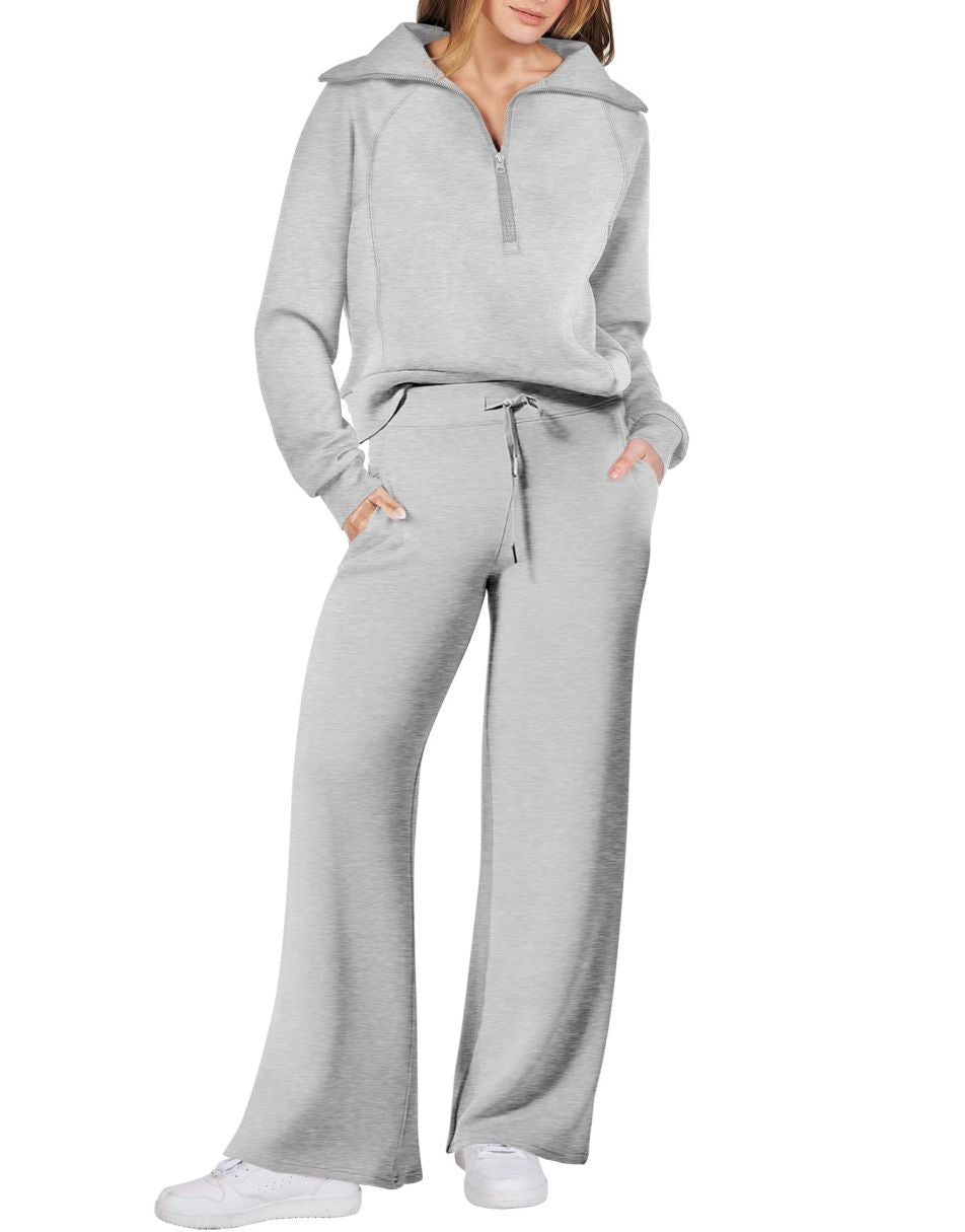 Ash Grey Oversized Wide Leg Sweatpants, Two Piece Sets