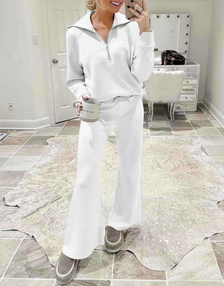 ANRABESS Women 2 Piece Outfits Sweatsuit Set 2023 Fall Oversized Half Zip  Sweatshirt Wide Leg Sweatpant Lounge Set Tracksuit