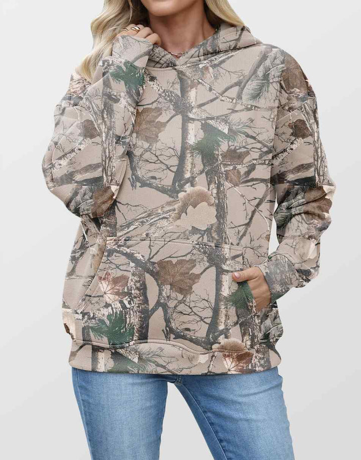 ANRABESS Women Camo Hoodies Long Sleeve Maple Leaf Print Fleece Oversized Casual Pullover Sweatshirt 2025 Fall Preppy Clothes
