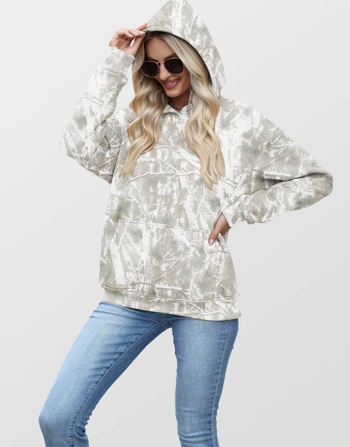 ANRABESS Women Camo Hoodies Long Sleeve Maple Leaf Print Fleece Oversized Casual Pullover Sweatshirt 2025 Fall Preppy Clothes
