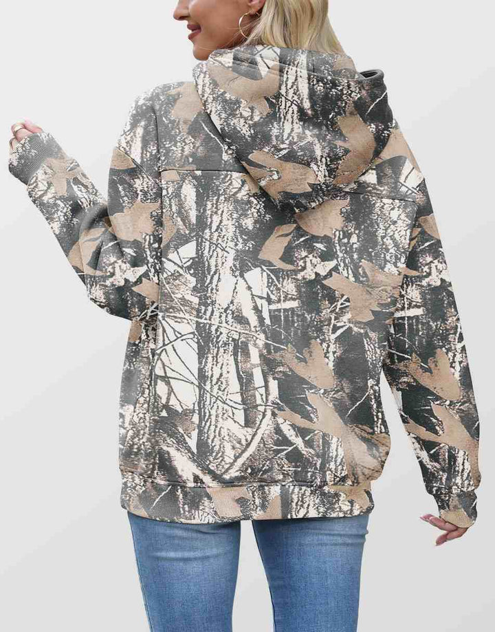 ANRABESS Women Camo Hoodies Long Sleeve Maple Leaf Print Fleece Oversized Casual Pullover Sweatshirt 2025 Fall Preppy Clothes