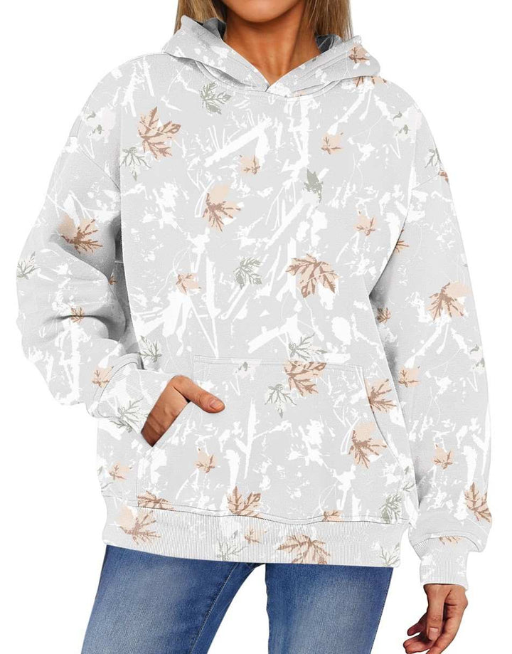ANRABESS Women Camo Hoodies Long Sleeve Maple Leaf Print Fleece Oversized Casual Pullover Sweatshirt 2025 Fall Preppy Clothes