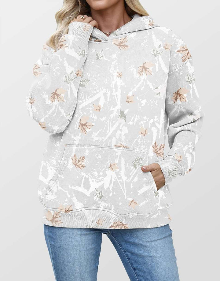ANRABESS Women Camo Hoodies Long Sleeve Maple Leaf Print Fleece Oversized Casual Pullover Sweatshirt 2025 Fall Preppy Clothes