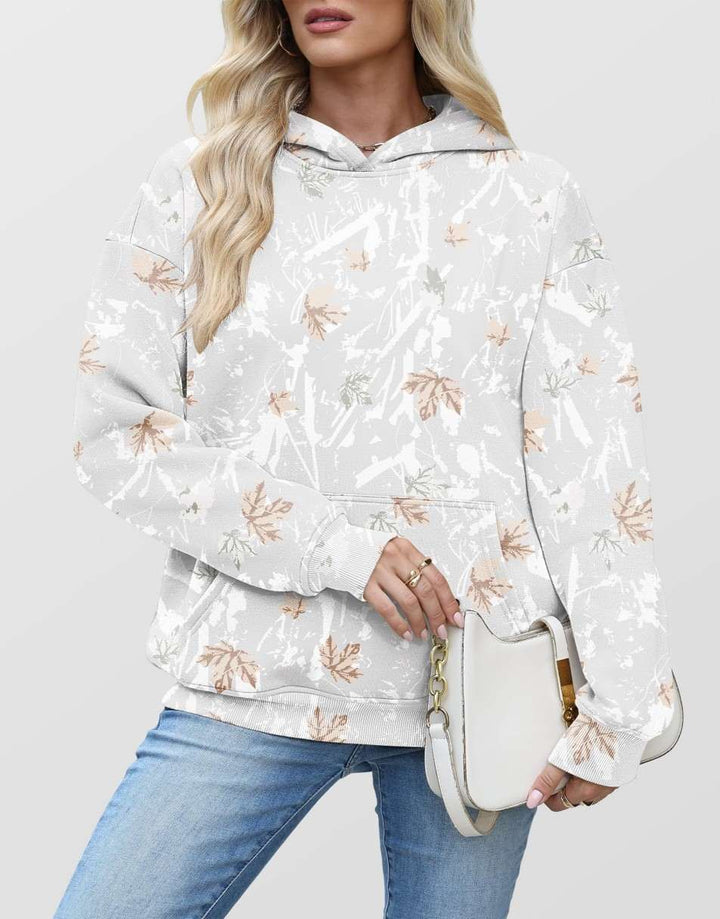 ANRABESS Women Camo Hoodies Long Sleeve Maple Leaf Print Fleece Oversized Casual Pullover Sweatshirt 2025 Fall Preppy Clothes