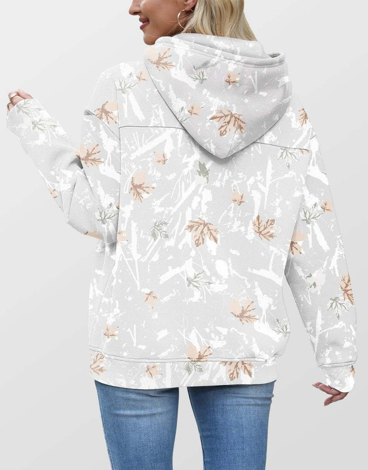 ANRABESS Women Camo Hoodies Long Sleeve Maple Leaf Print Fleece Oversized Casual Pullover Sweatshirt 2025 Fall Preppy Clothes